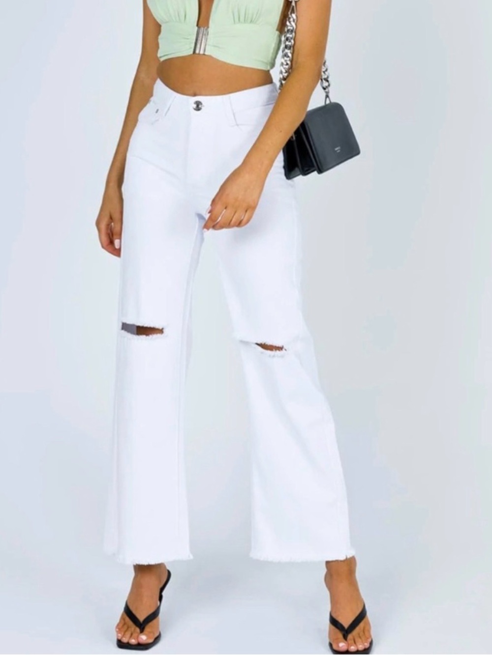 Princess Polly Cece Hammer Wide Leg White Ripped Jeans - Women's